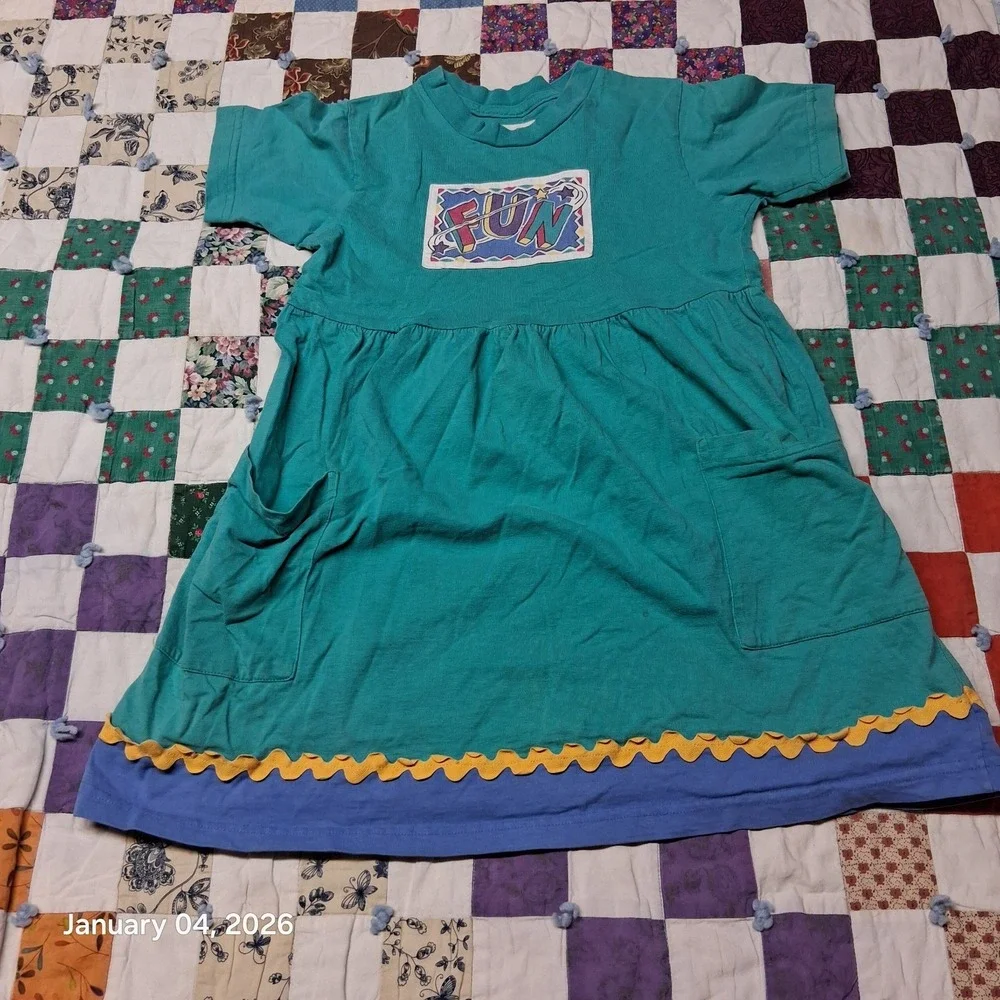 Vintage 90s Girls Dress Shirt With Pockets FUN Retro‎ Graphic Teal Blue Sz 6